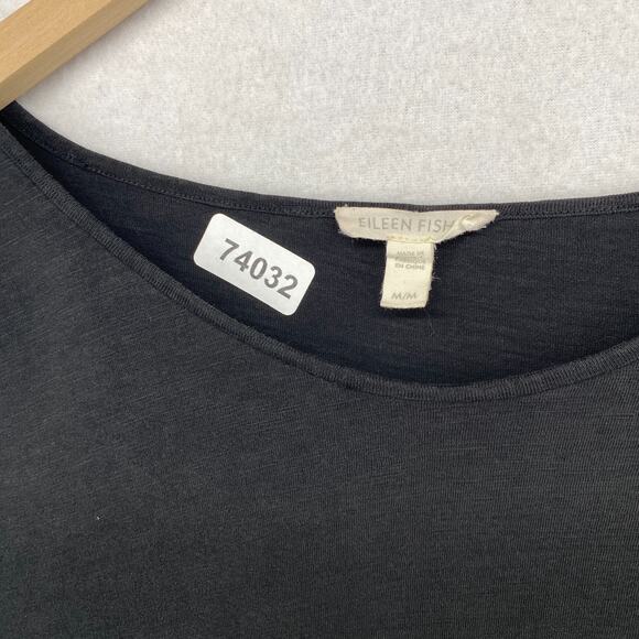 EILEEN FISHER Top M Slub Organic Cotton Jersey Scoop Neck Dolman Sleeve Black - Picture 12 of 12
